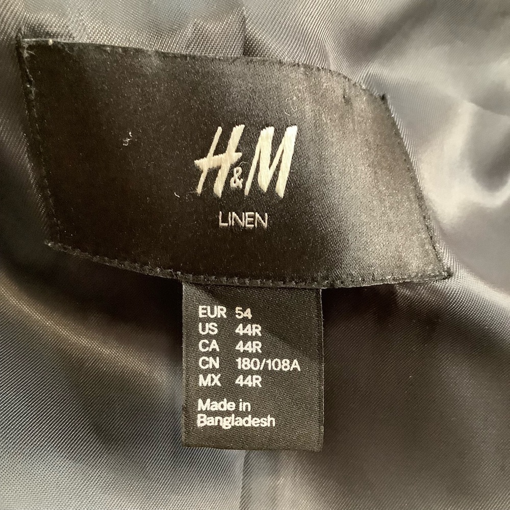 H&M Gray Linen Blazer Jacket Men's Size 44R Sport Coat Neutral - Picture 11 of 14